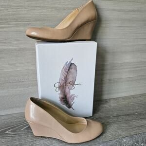 Jessica Simpson Womens Sampson Wedge Heel Pump Nude Patent Round Toe Size 7.5